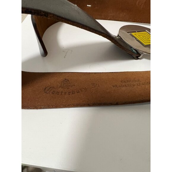 Vintage Canterburys Black Leather Belt With Silver & Yellow Modern Buckle Square - Picture 4 of 4